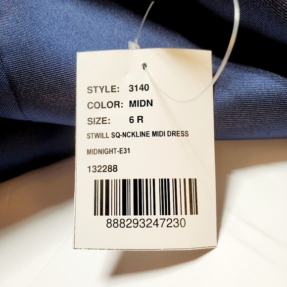 Dessy Collection Square Neck Satin Twill Midi Dress Full Skirt & Pockets Sz 6 - Picture 6 of 13